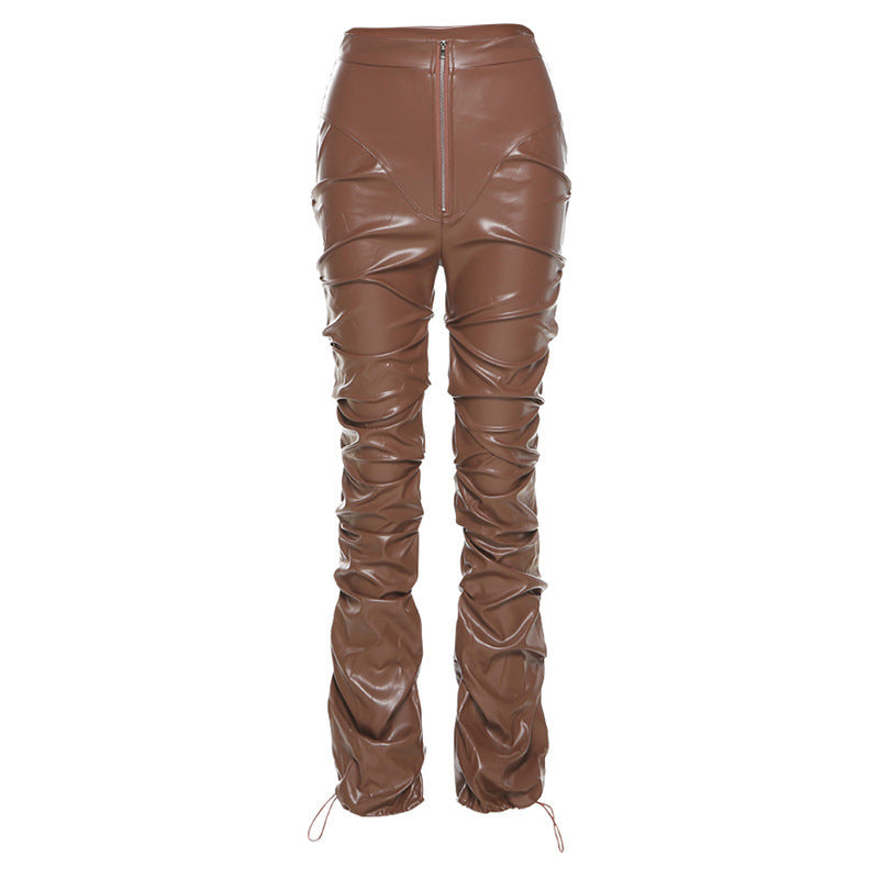 Fashion Street Shooting Casual Faux Leather Trousers