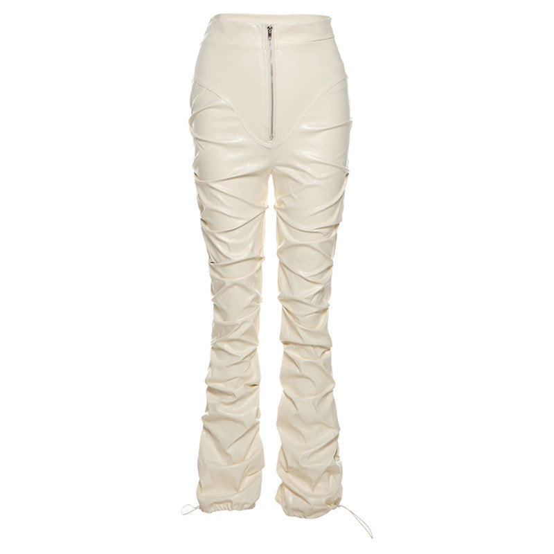 Fashion Street Shooting Casual Faux Leather Trousers