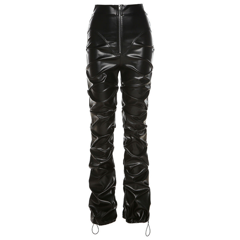 Fashion Street Shooting Casual Faux Leather Trousers